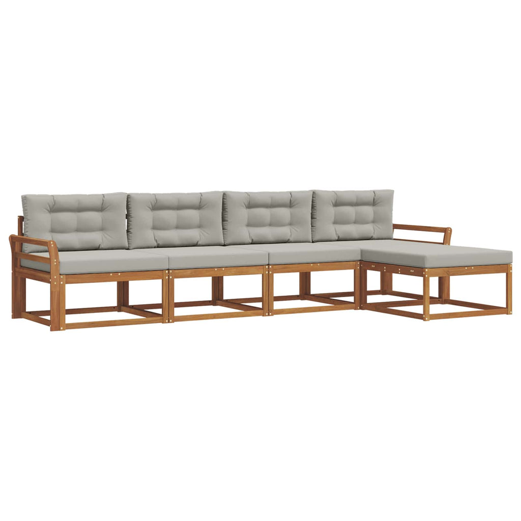 Outdoor-Sofagarnitur mit Kissen 5 pcs Natürlich und Hellgrau