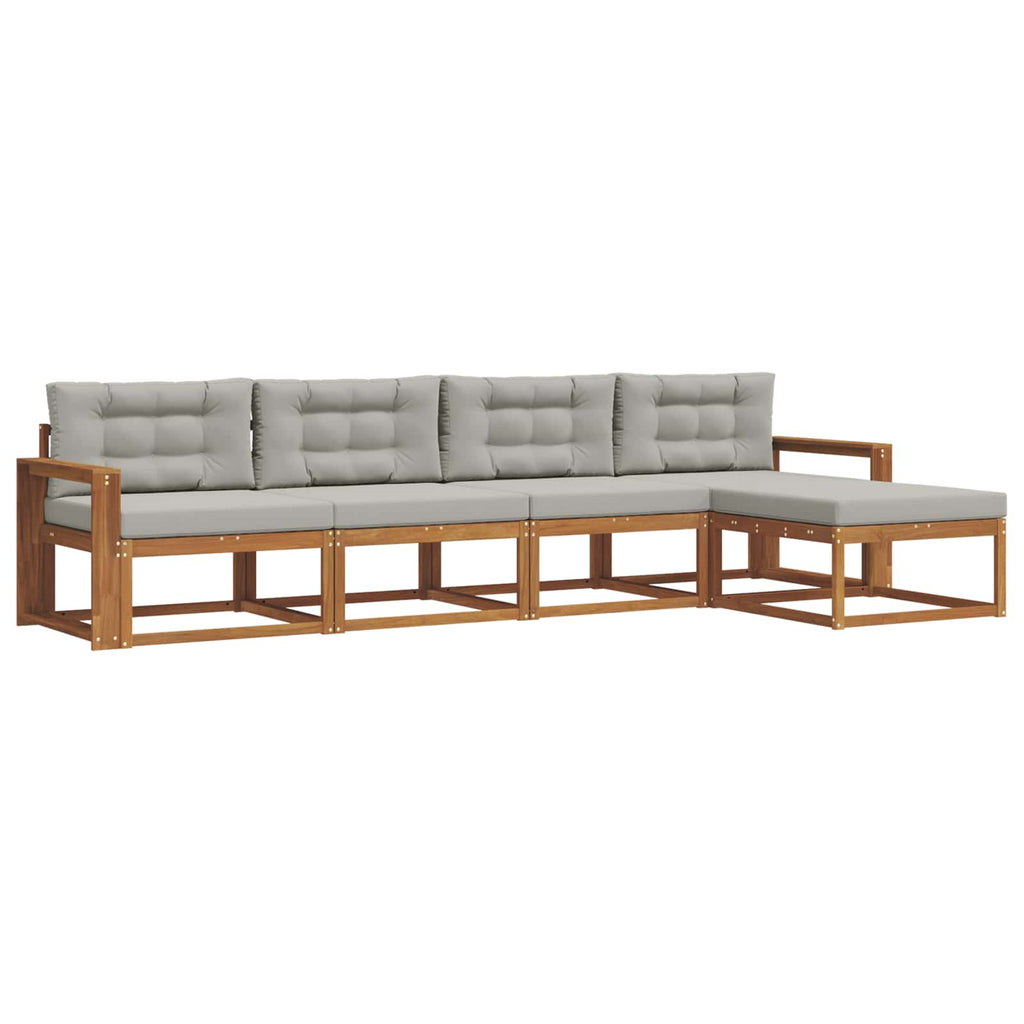 Outdoor-Sofagarnitur mit Kissen 5 pcs Natürlich und Hellgrau