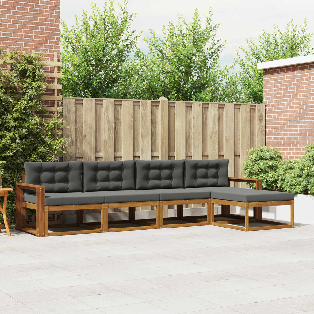 Outdoor-Sofagarnitur mit Kissen 5 pcs Natur und Anthrazit