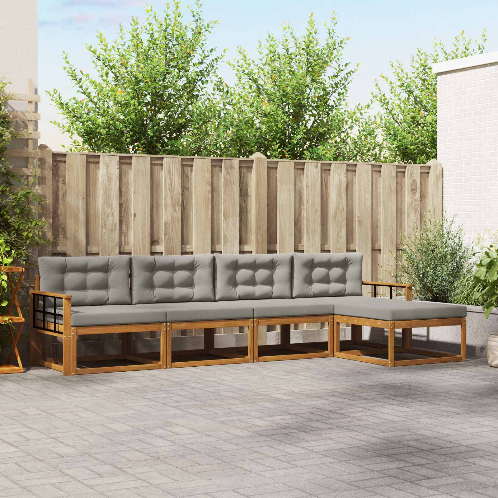 Outdoor-Sofagarnitur mit Kissen 5 pcs Natürlich und Hellgrau