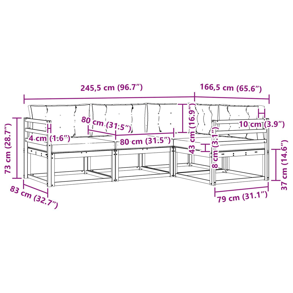 Outdoor-Sofagarnitur mit Kissen 4 pcs Natur und Anthrazit