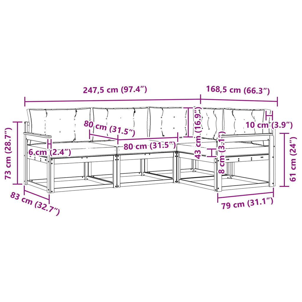 Outdoor-Sofagarnitur mit Kissen 4 pcs Natur und Anthrazit