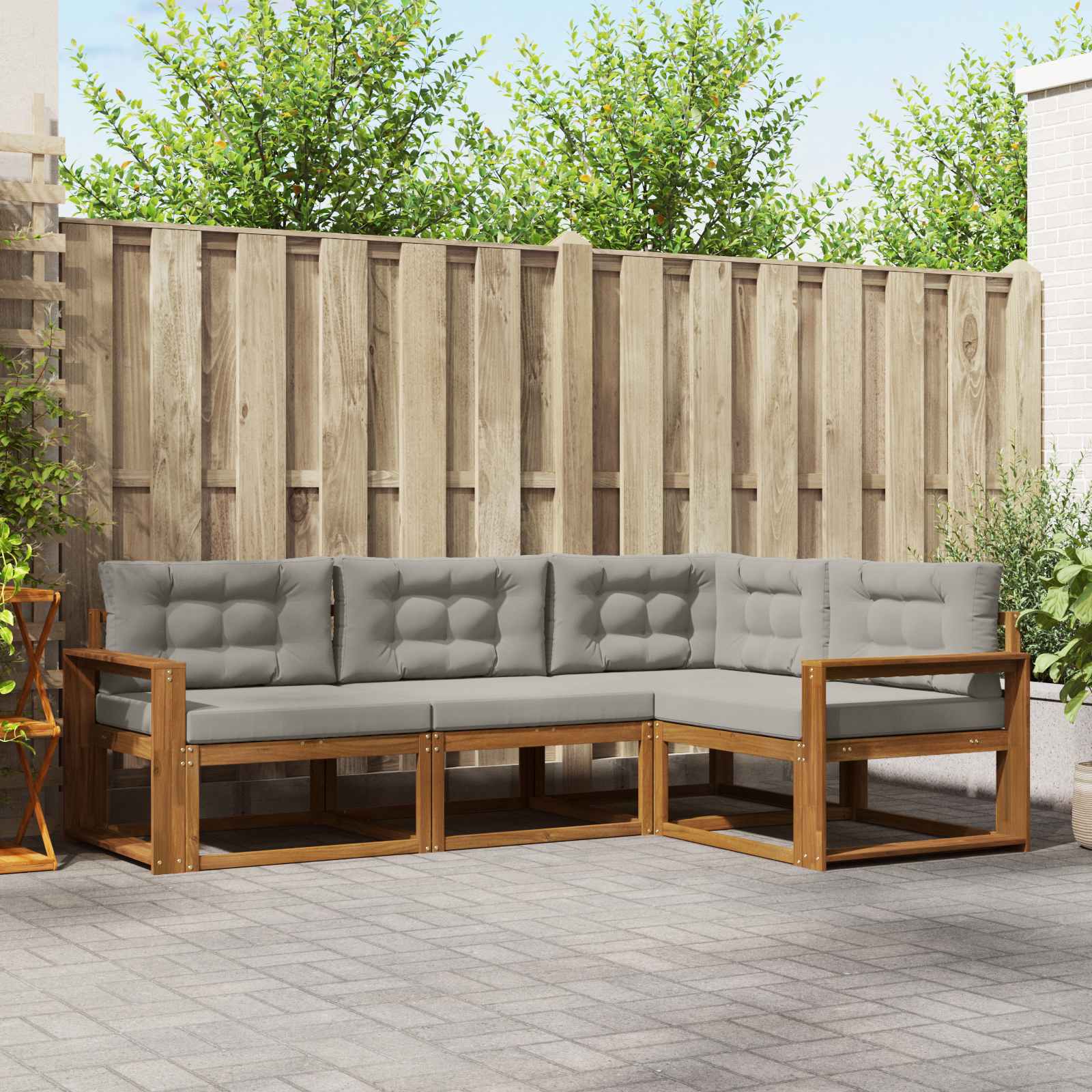 Outdoor-Sofagarnitur mit Kissen 4 pcs Natürlich und Hellgrau