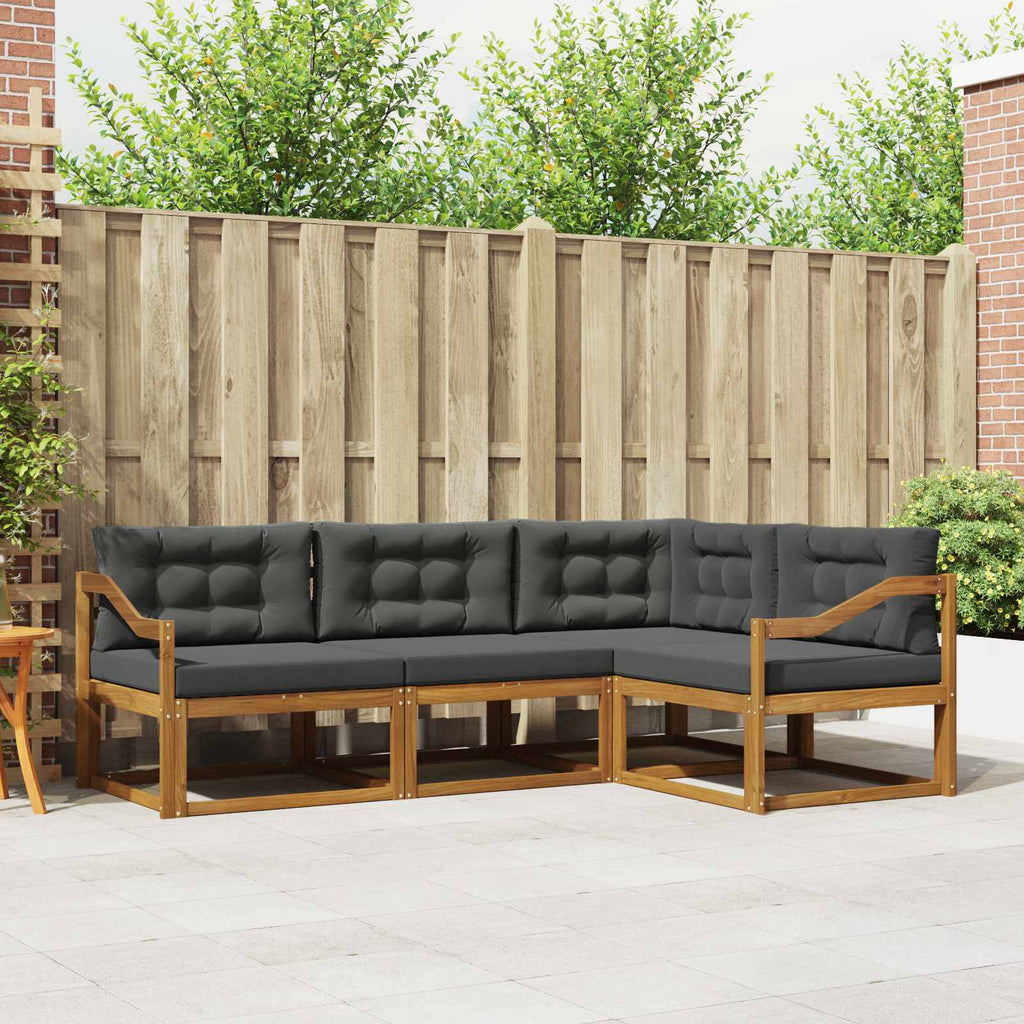 Outdoor-Sofagarnitur mit Kissen 4 pcs Natur und Anthrazit