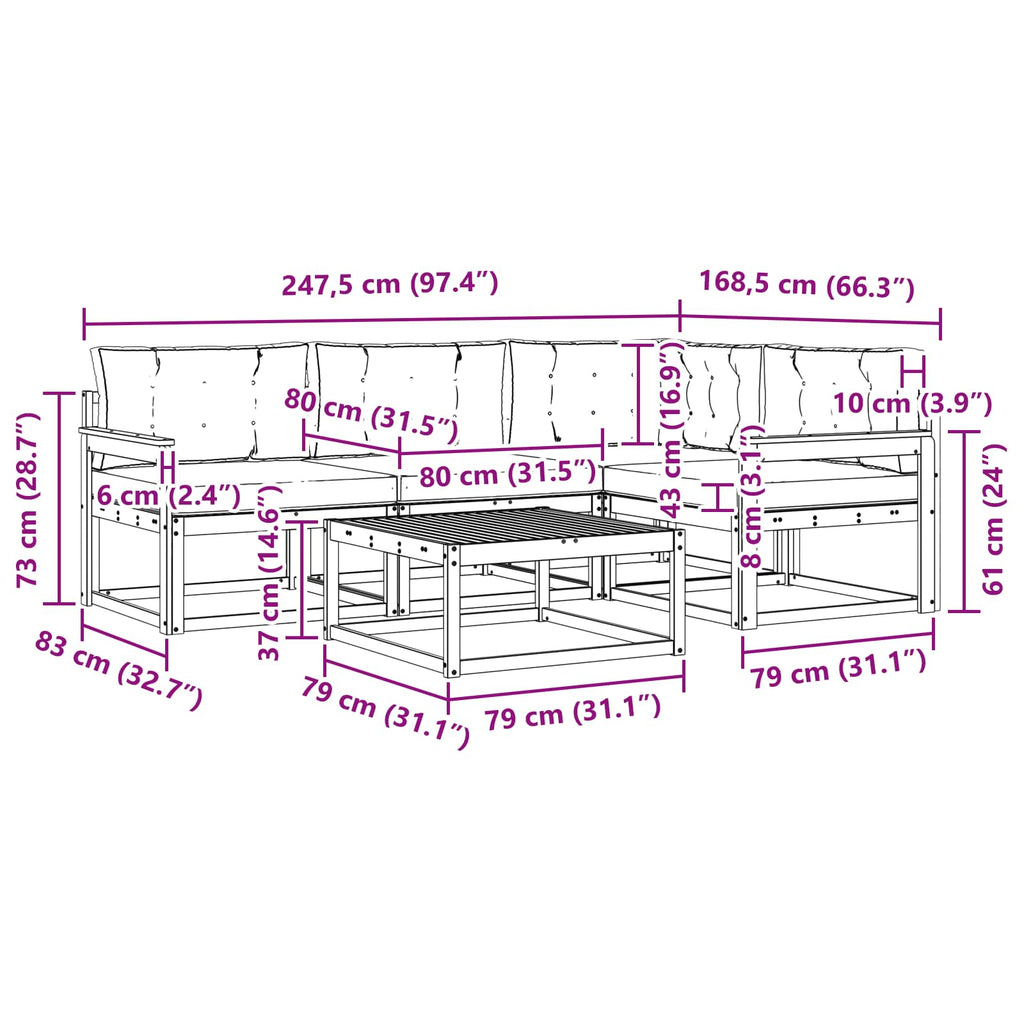 Outdoor-Sofagarnitur mit Kissen 5 pcs Natur und Anthrazit