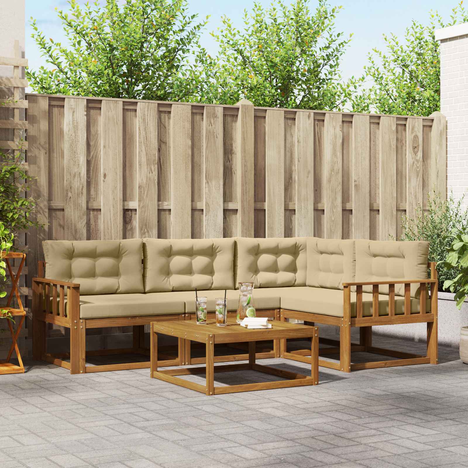 Outdoor-Sofagarnitur mit Kissen 5 pcs Natur und Beige