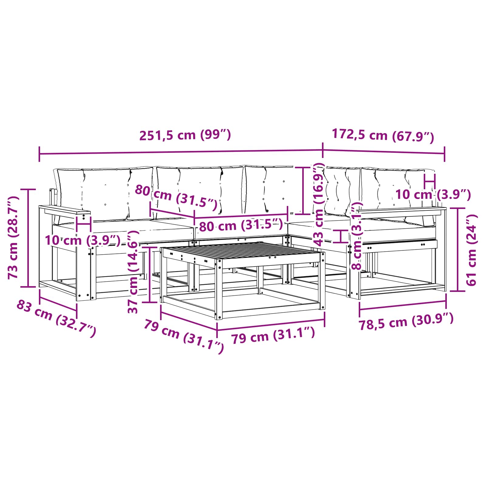 Outdoor-Sofagarnitur mit Kissen 5 pcs Natur und Creme