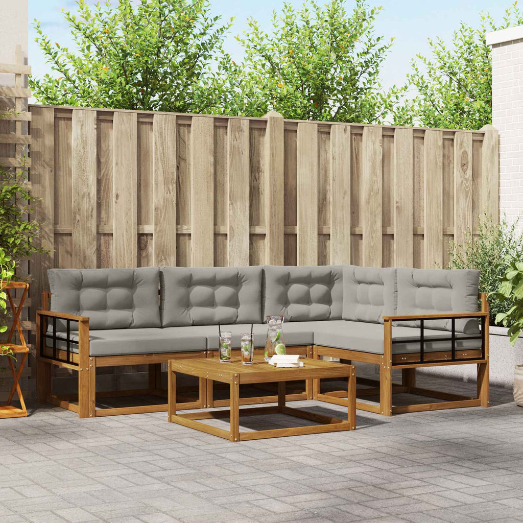 Outdoor-Sofagarnitur mit Kissen 5 pcs Natürlich und Hellgrau