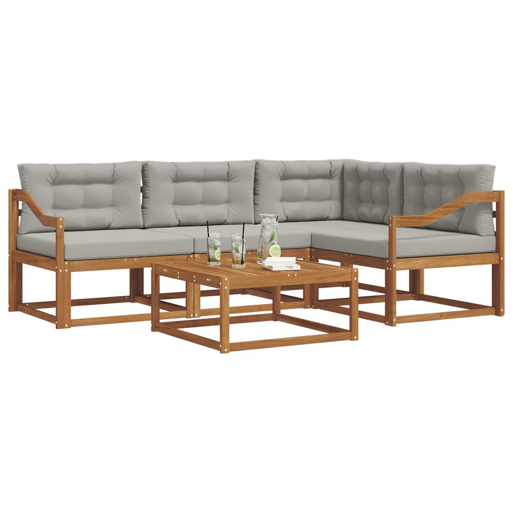 Outdoor-Sofagarnitur mit Kissen 5 pcs Natürlich und Hellgrau