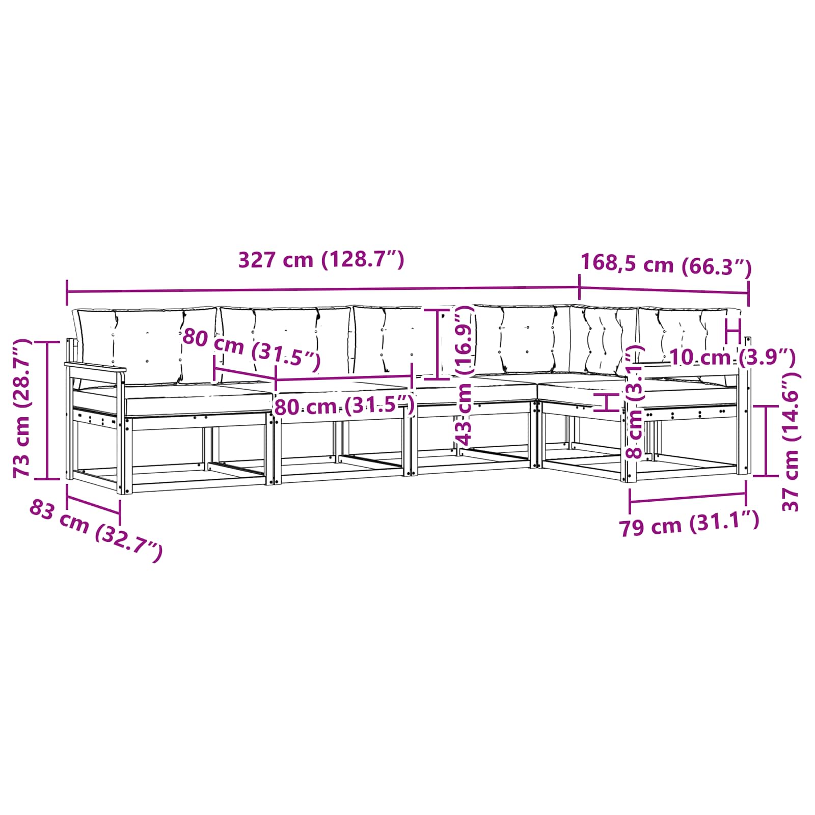 Outdoor-Sofagarnitur mit Kissen 5 pcs Natur und Creme