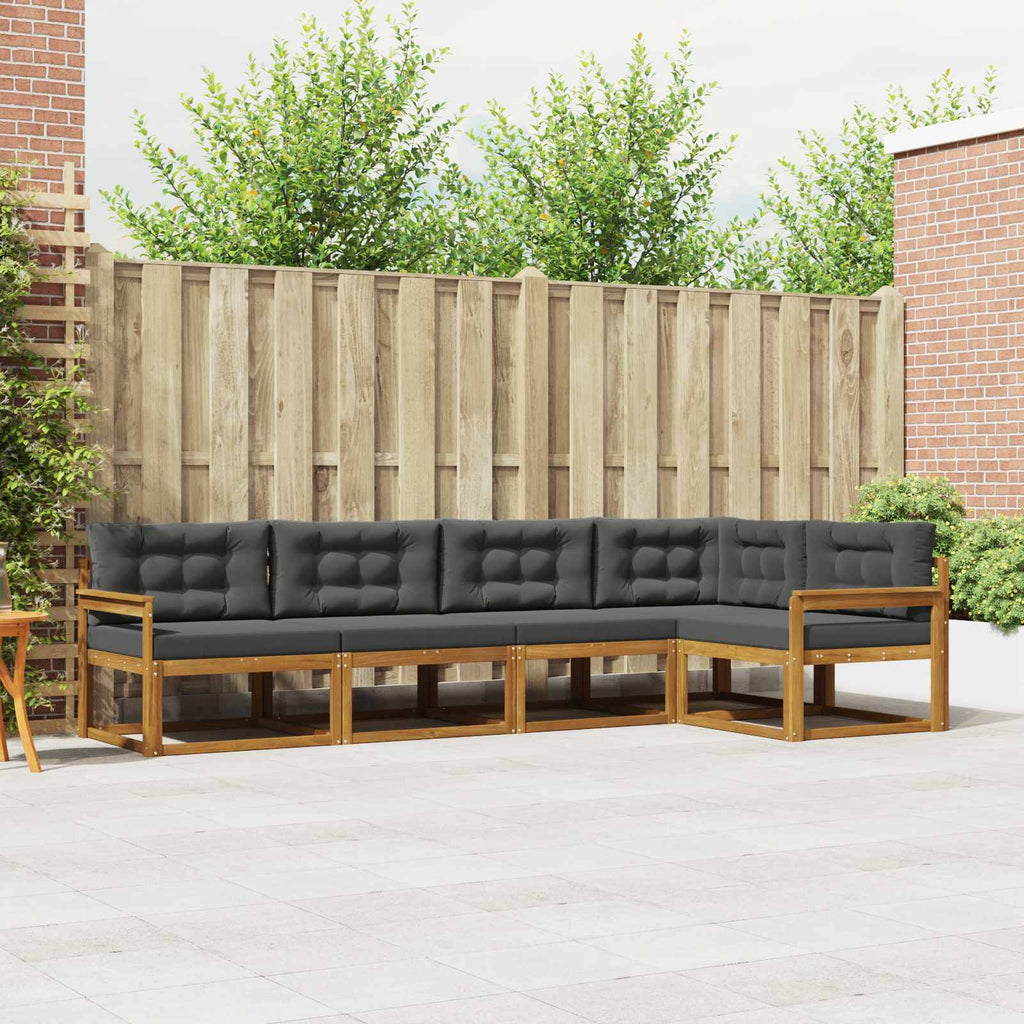 Outdoor-Sofagarnitur mit Kissen 5 pcs Natur und Anthrazit