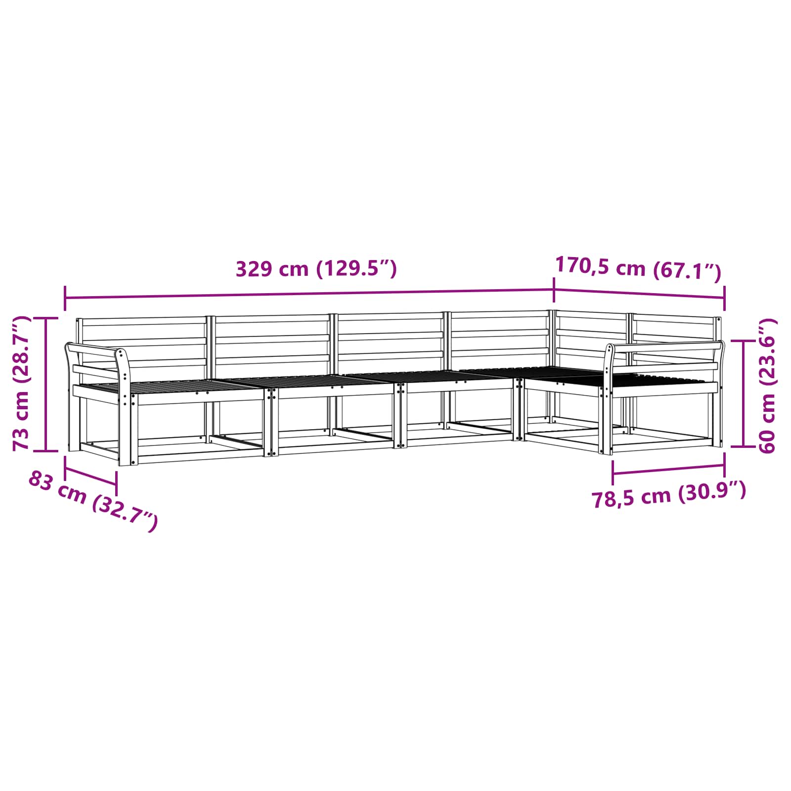 Outdoor-Sofagarnitur 5 pcs Natur Massivholz Akazie