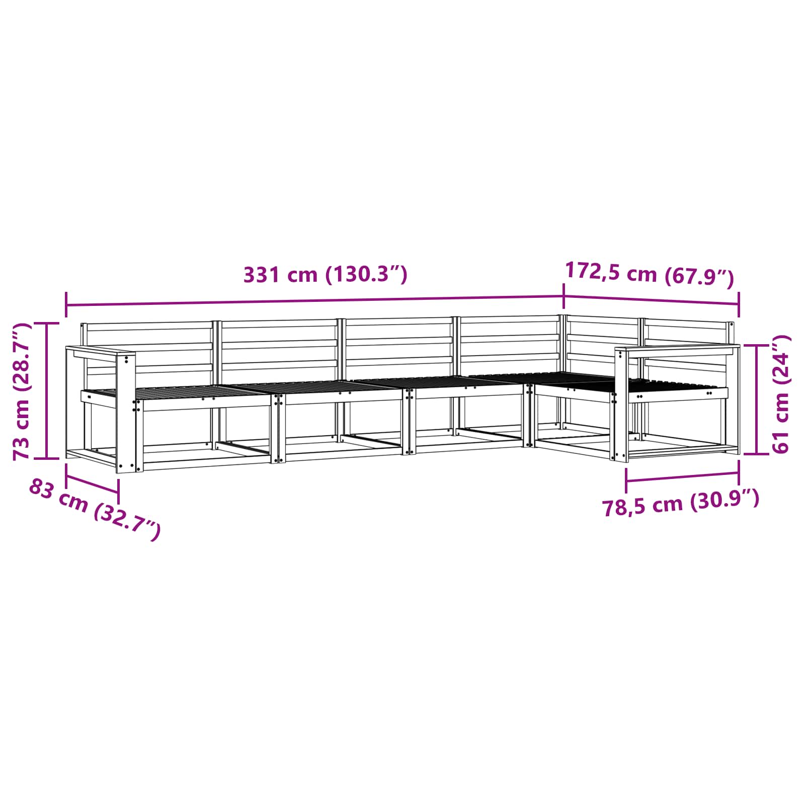 Outdoor-Sofagarnitur 5 pcs Natur Massivholz Akazie