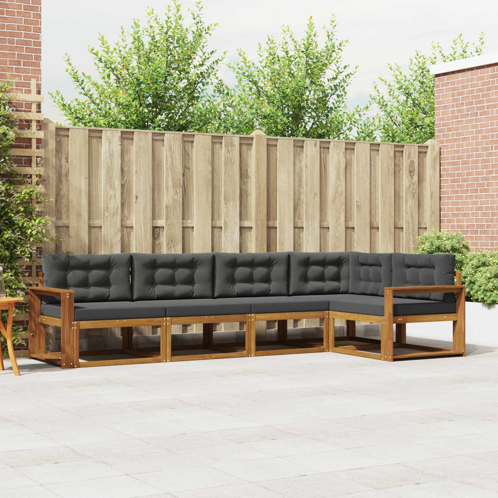 Outdoor-Sofagarnitur mit Kissen 5 pcs Natur und Anthrazit