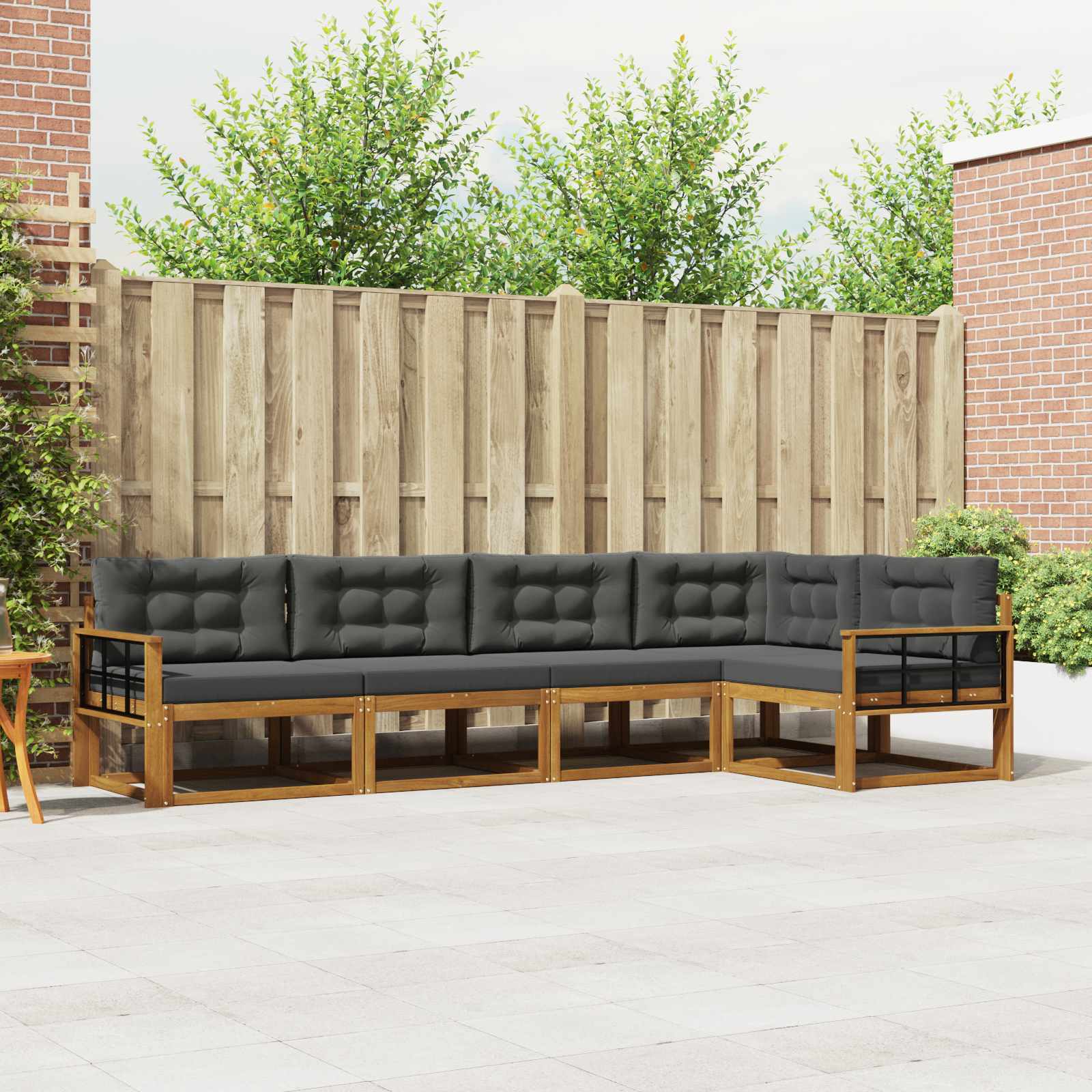 Outdoor-Sofagarnitur mit Kissen 5 pcs Natur und Anthrazit
