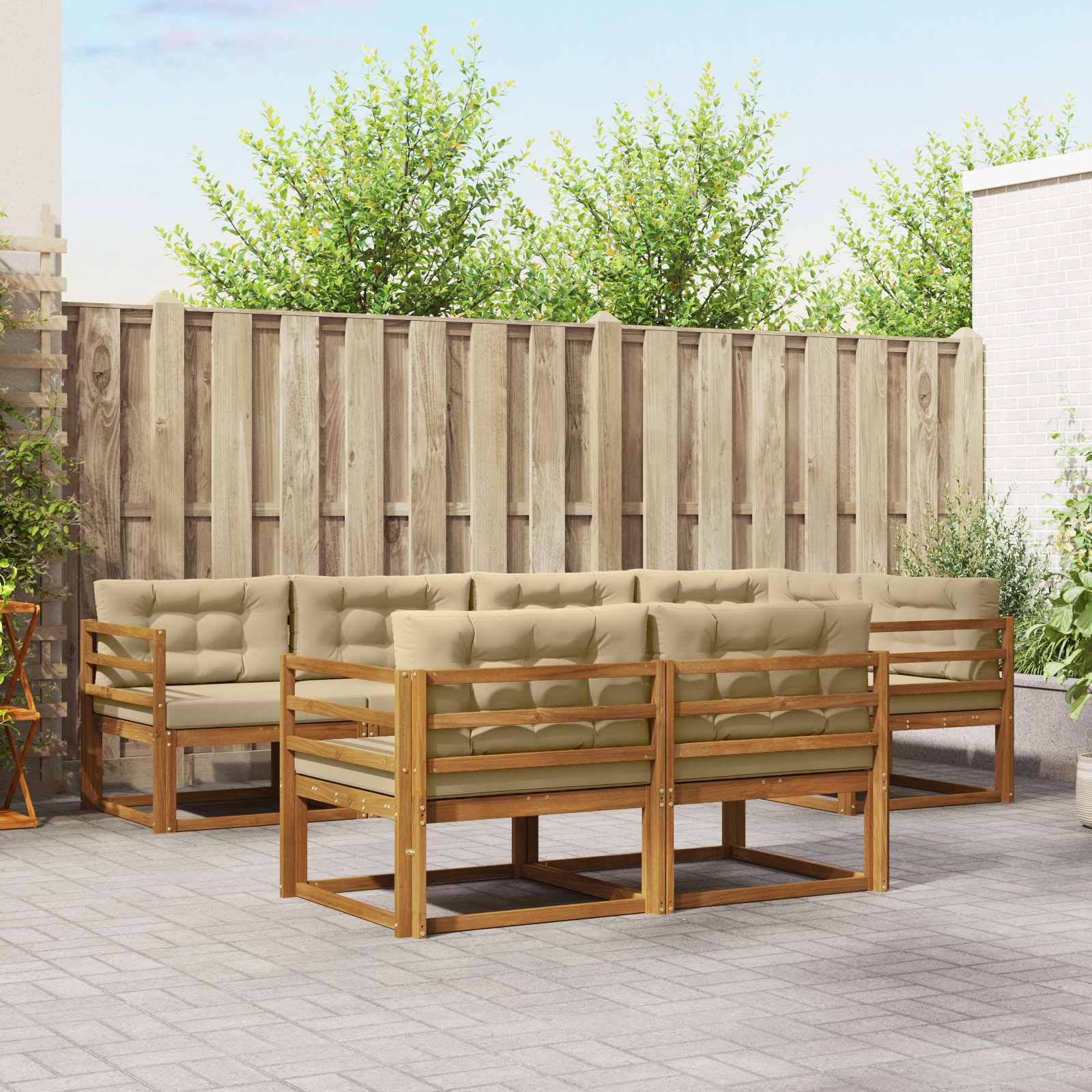 Outdoor-Sofagarnitur mit Kissen 7 pcs Natur und Beige
