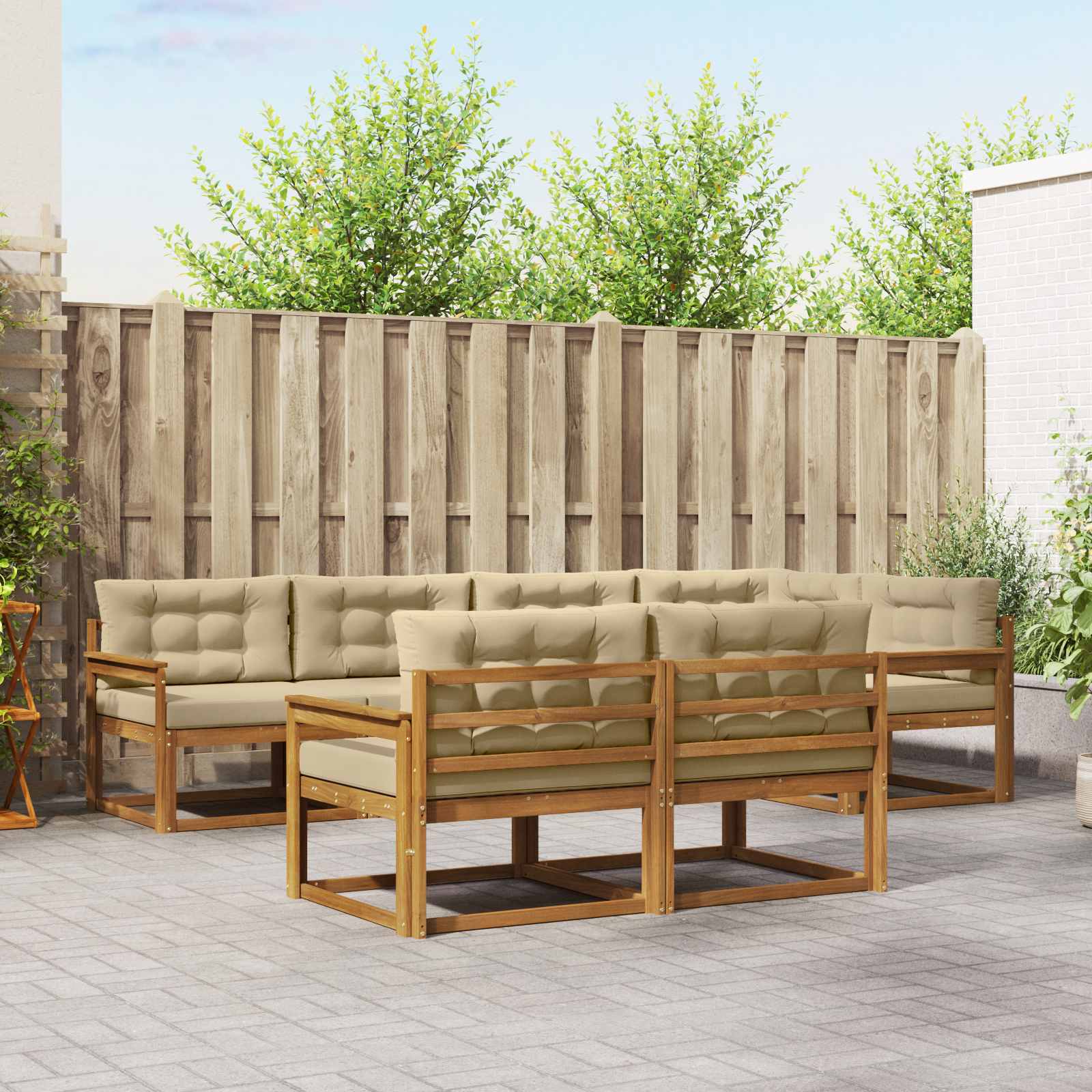 Outdoor-Sofagarnitur mit Kissen 7 pcs Natur und Beige