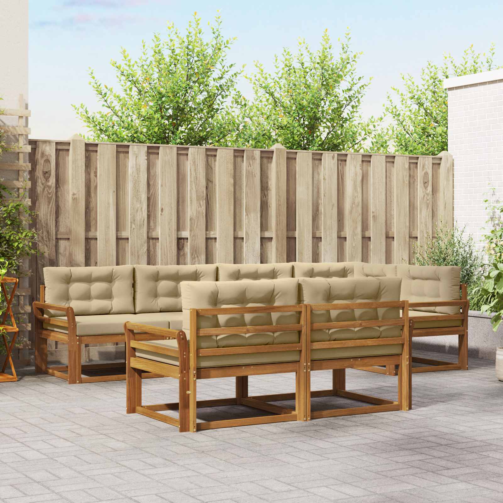 Outdoor-Sofagarnitur mit Kissen 7 pcs Natur und Beige