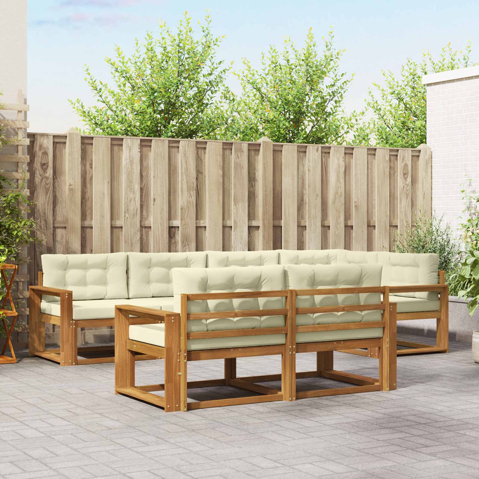 Outdoor-Sofagarnitur mit Kissen 7 pcs Natur und Creme