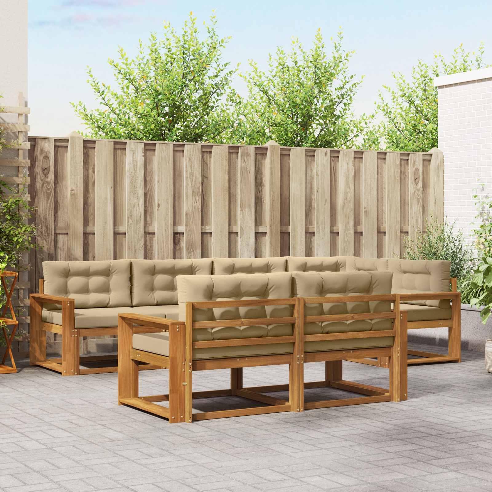 Outdoor-Sofagarnitur mit Kissen 7 pcs Natur und Beige