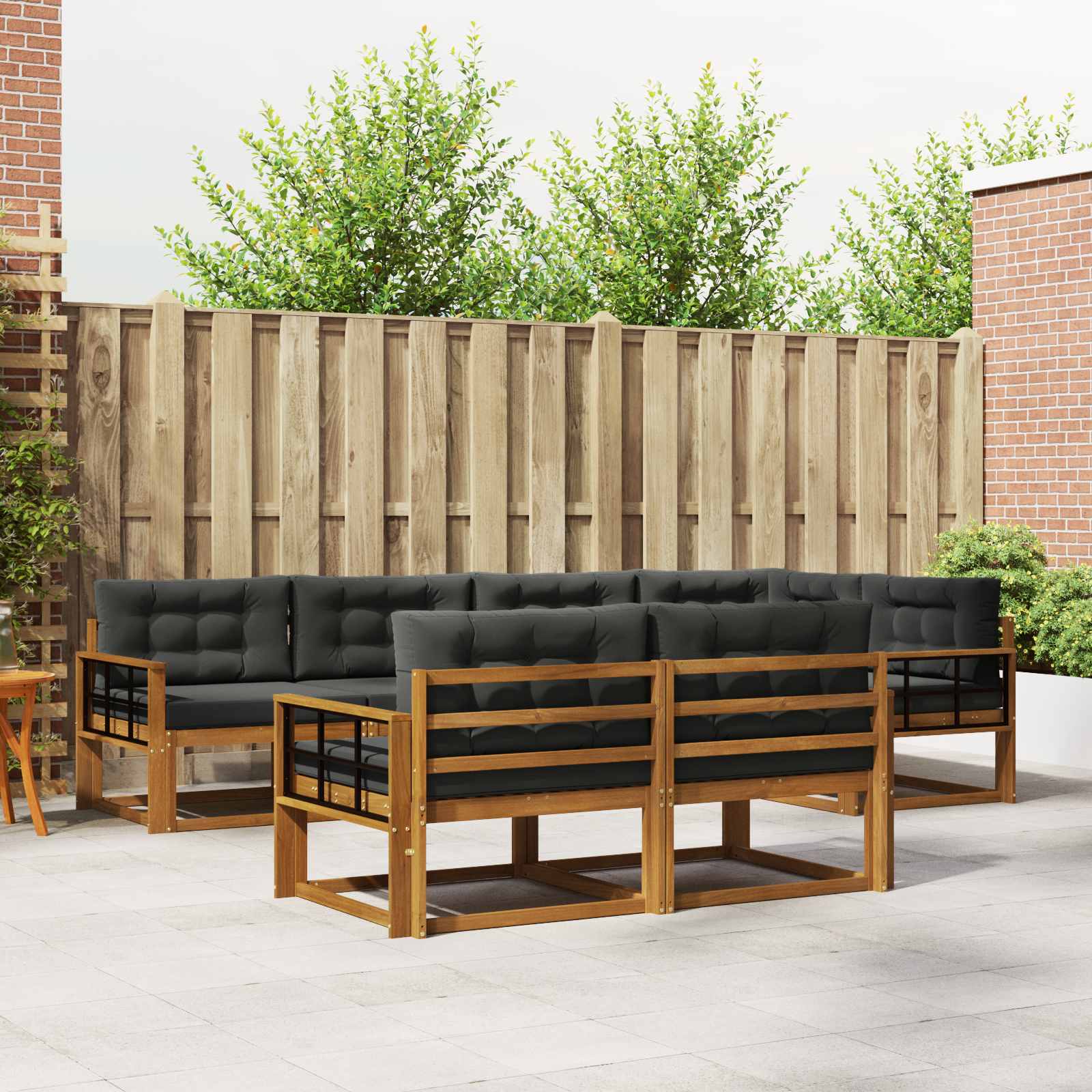 Outdoor-Sofagarnitur mit Kissen 7 pcs Natur und Anthrazit