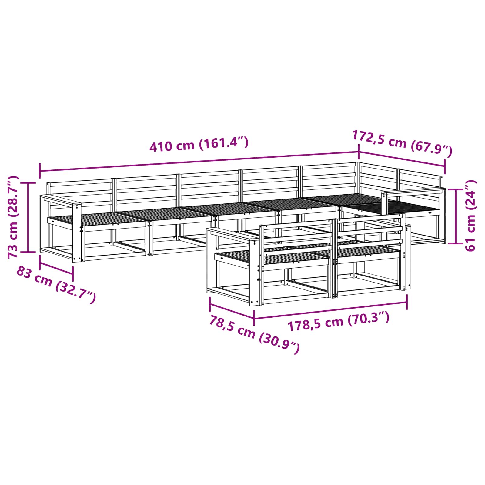 Outdoor-Sofagarnitur 8 Stk. Natur Massives Akazienholz