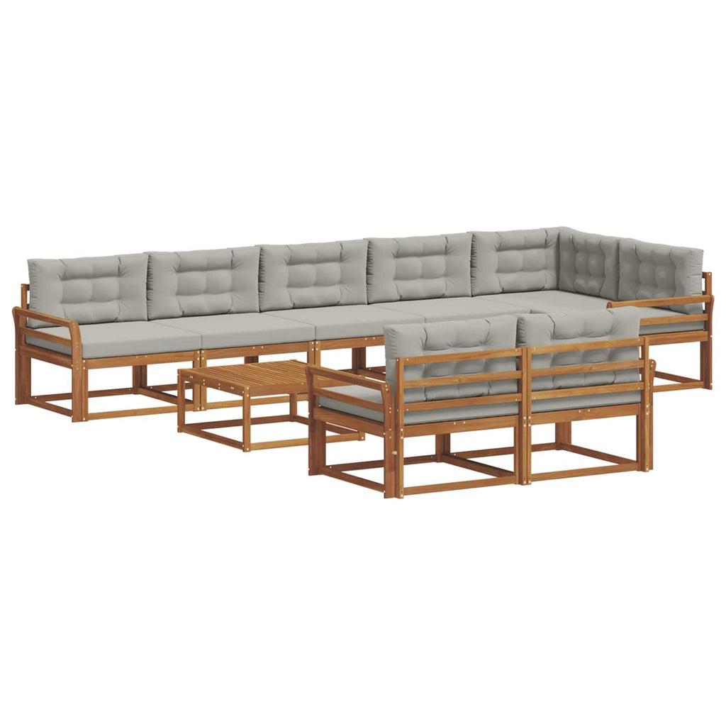 Outdoor-Sofagarnitur mit Kissen 9 pcs Natürlich und Hellgrau