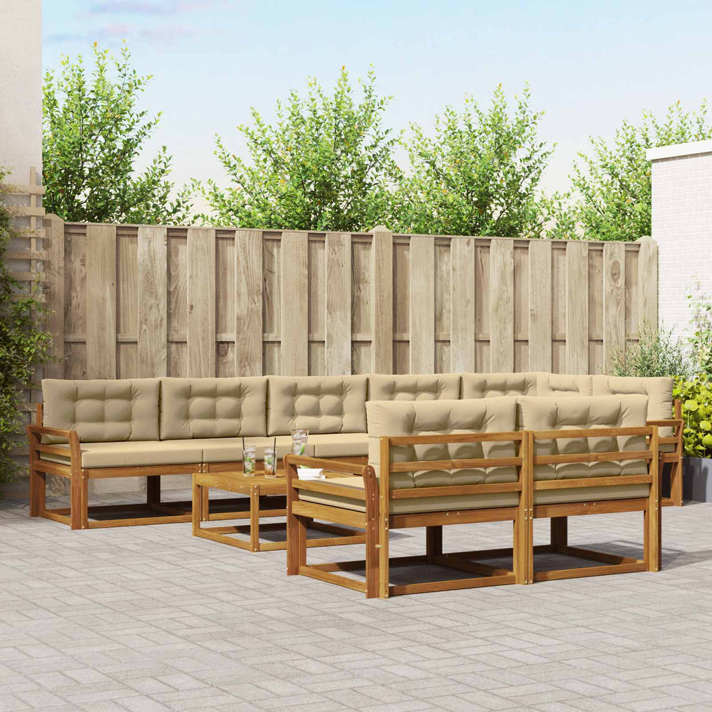 Outdoor-Sofagarnitur mit Kissen 9 pcs Natur und Beige
