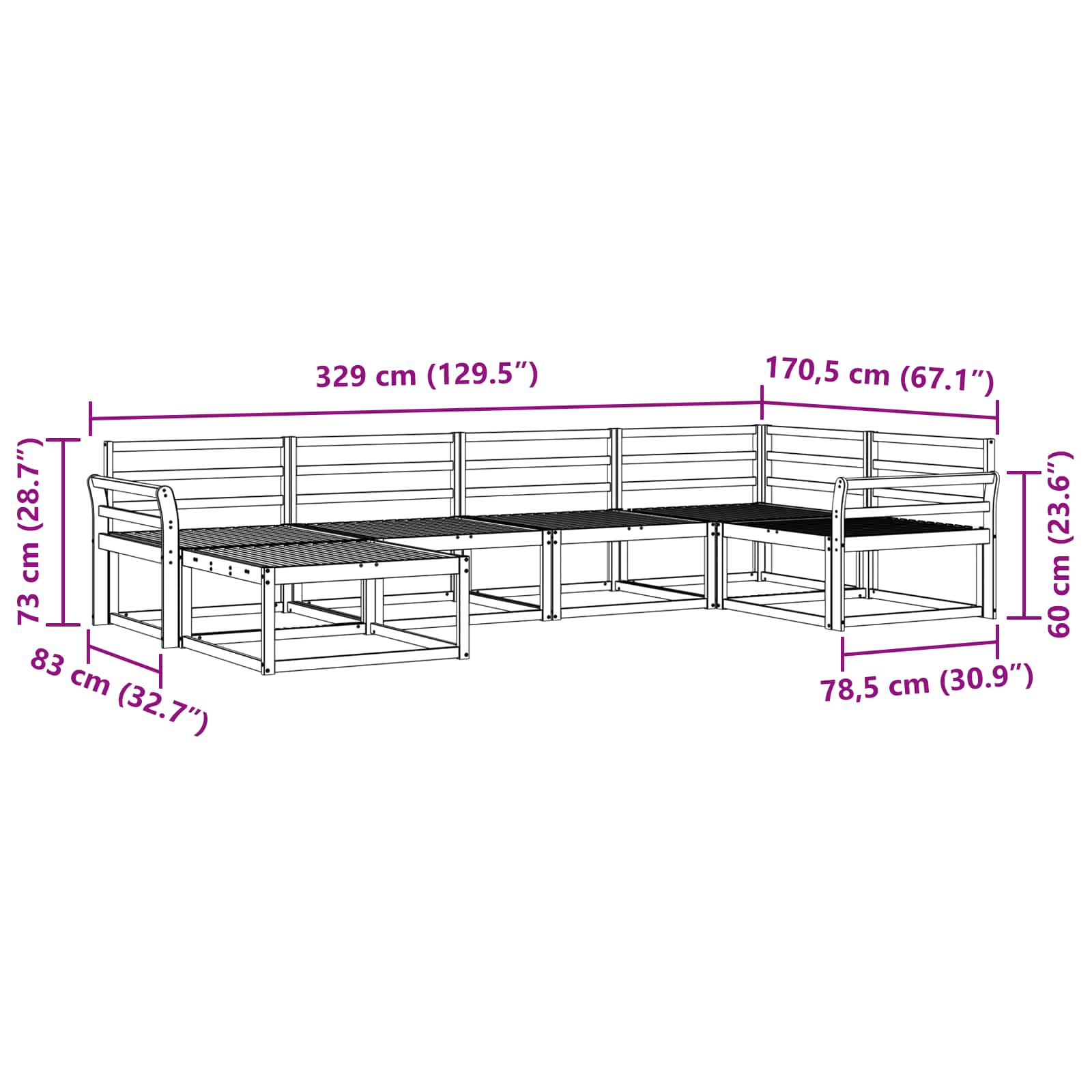 Outdoor-Sofagarnitur 6 pcs Natur Massivholz Akazie