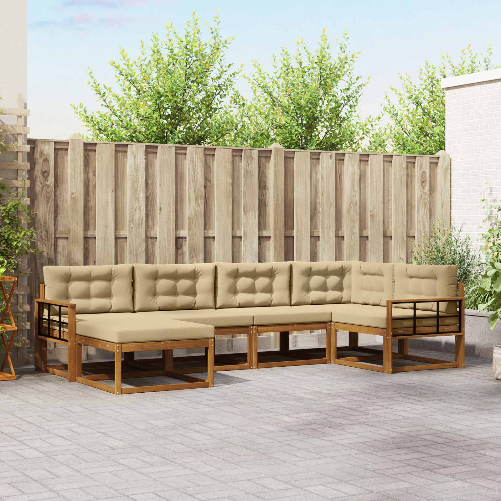 Outdoor-Sofagarnitur mit Kissen 6 pcs Natur und Beige