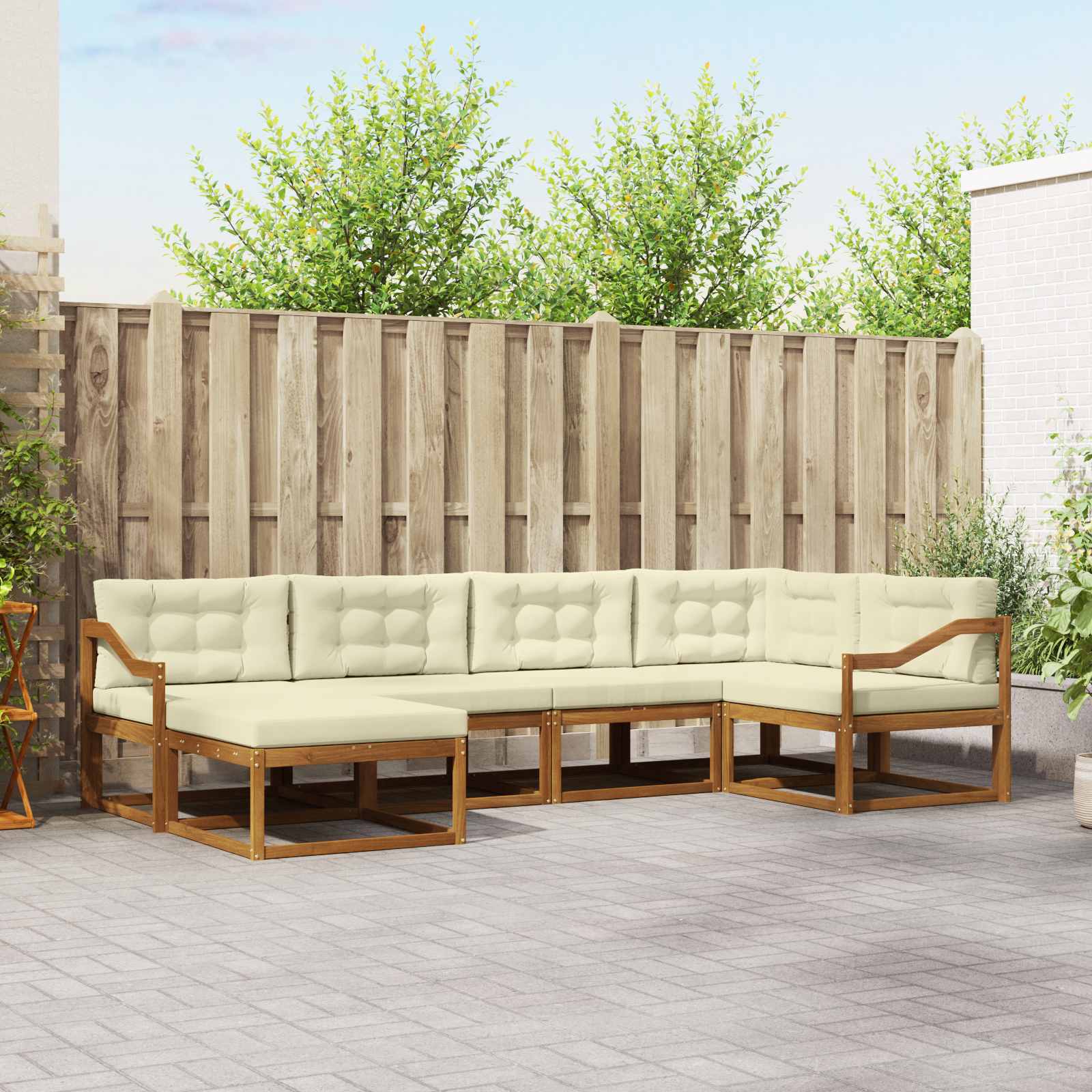 Outdoor-Sofagarnitur mit Kissen 6 pcs Natur und Creme