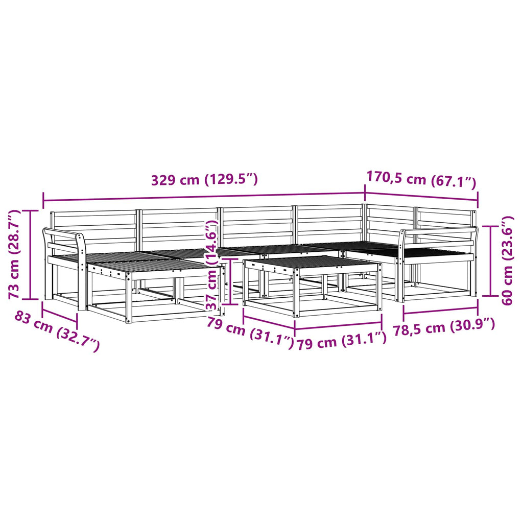 Outdoor-Sofagarnitur 7 pcs Natur Massivholz Akazie