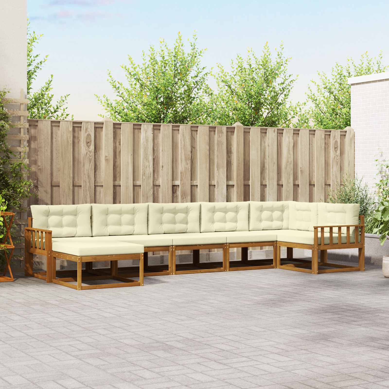 Outdoor-Sofagarnitur mit Kissen 7 pcs Natur und Creme