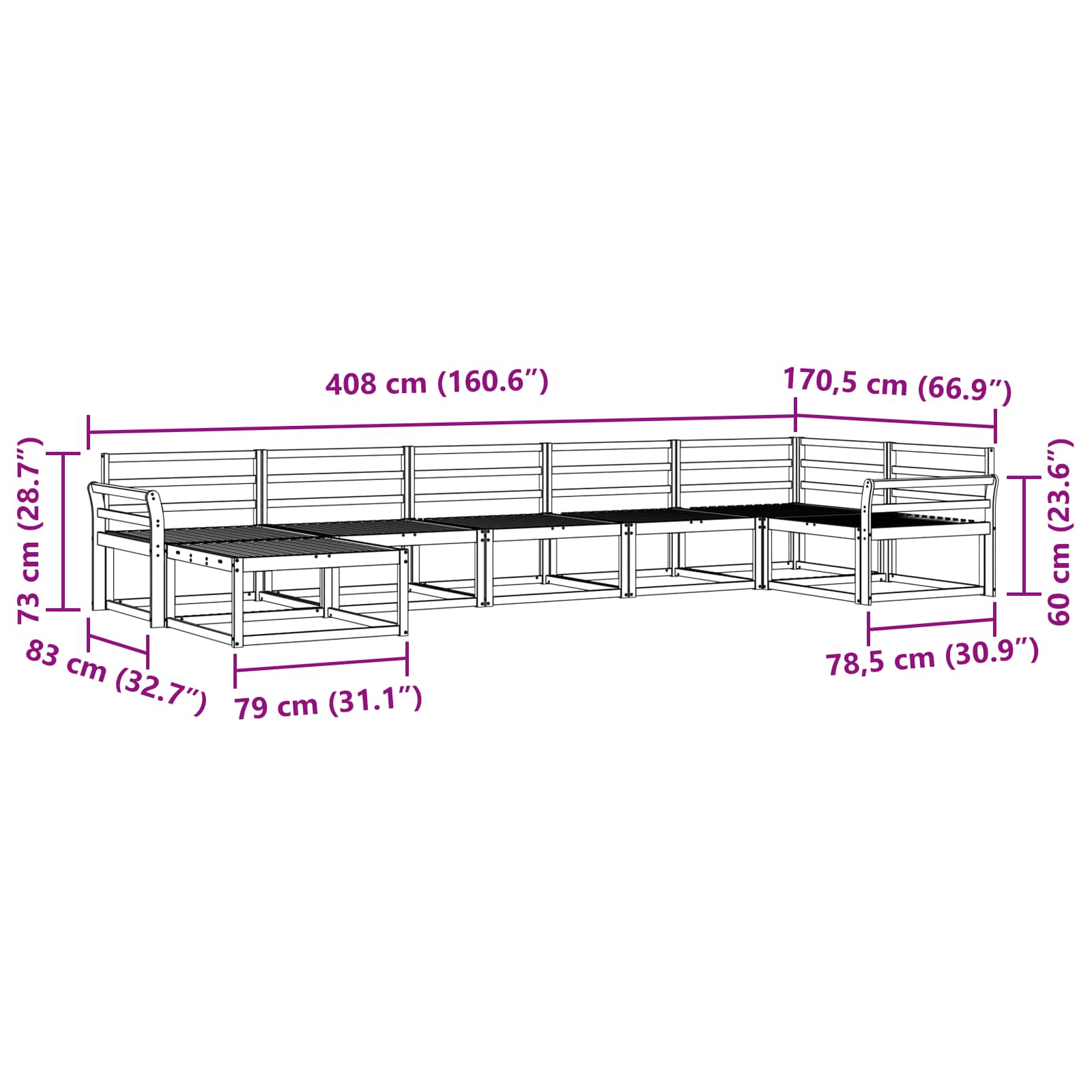 Outdoor-Sofagarnitur 7 pcs Natur Massivholz Akazie