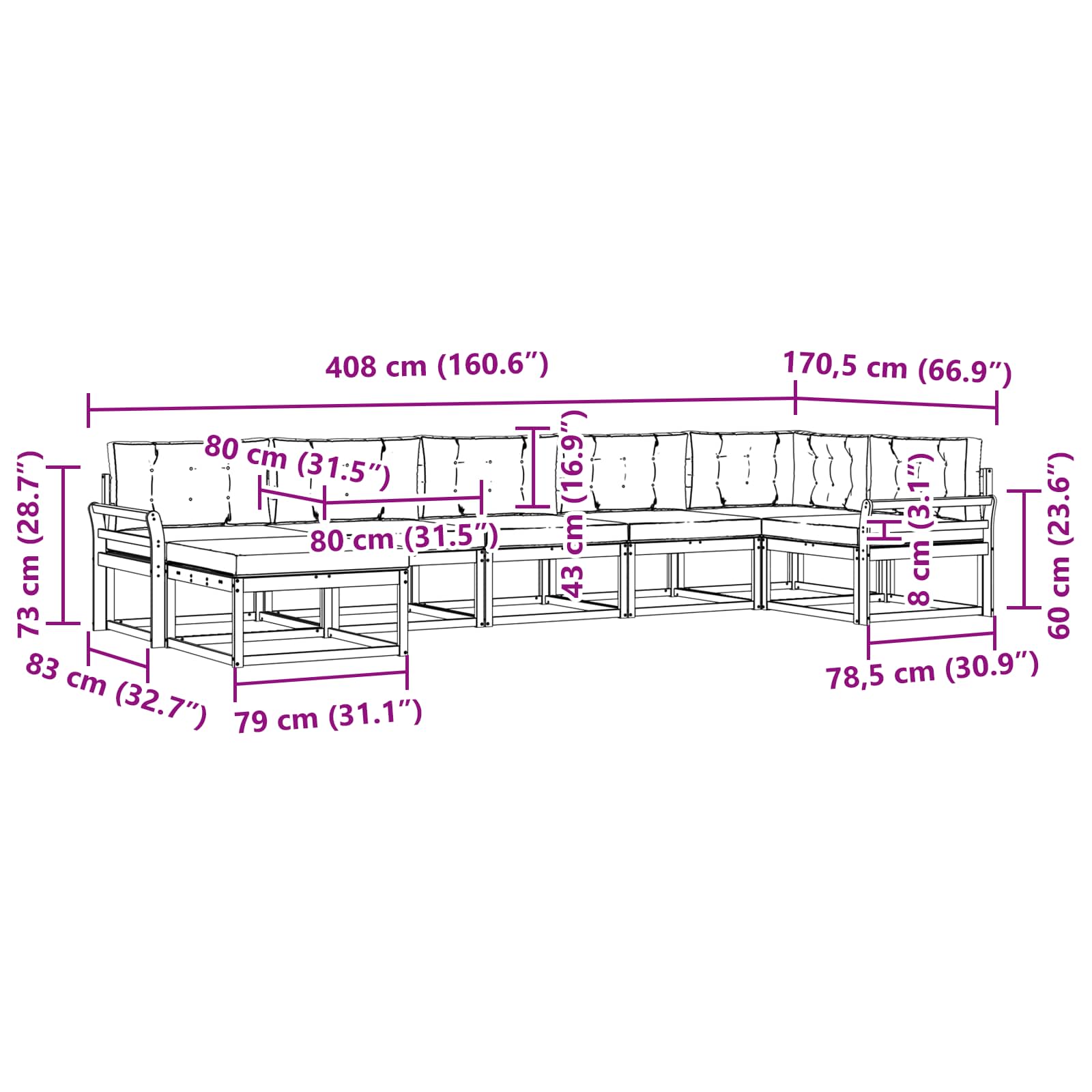 Outdoor-Sofagarnitur mit Kissen 7 pcs Natürlich und Hellgrau
