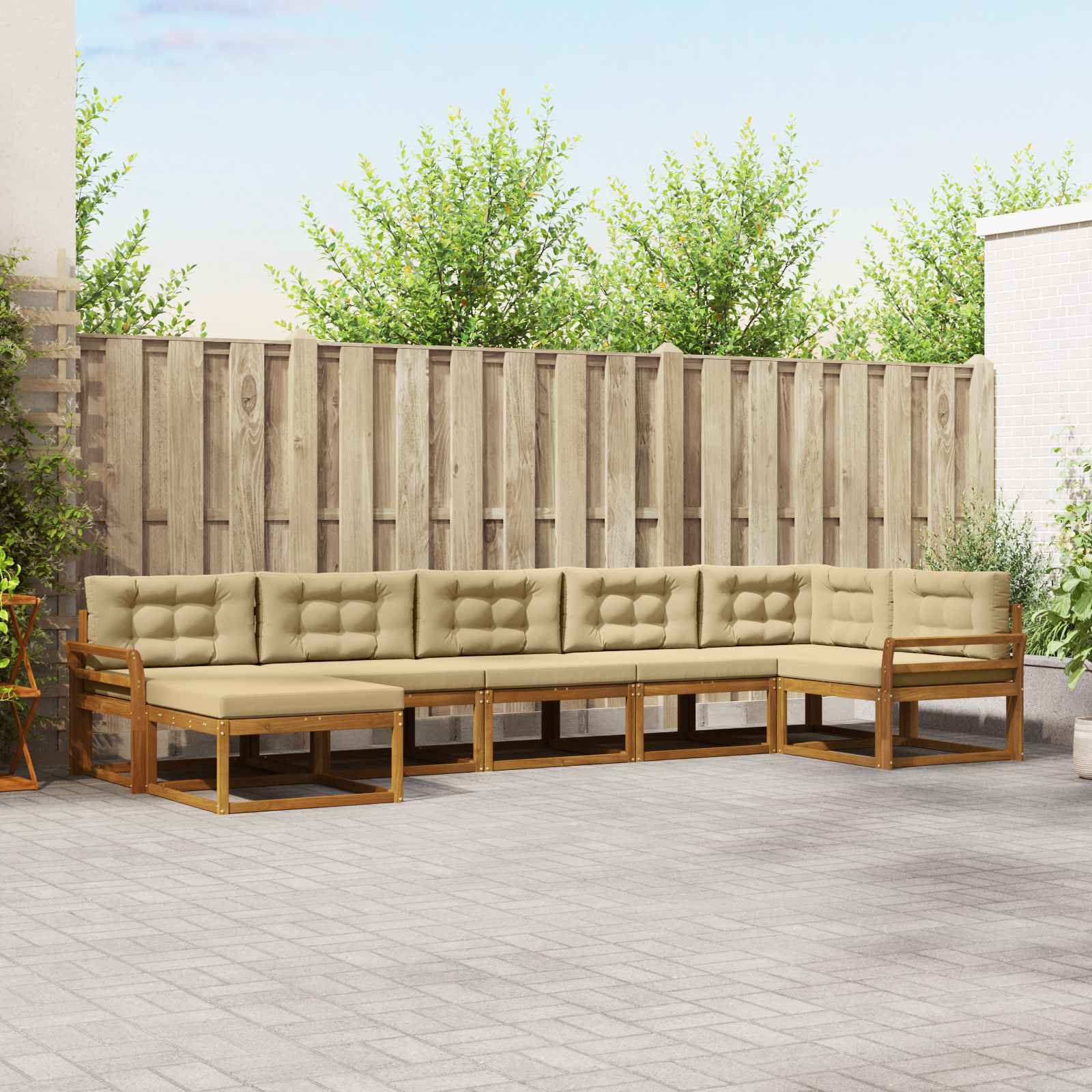 Outdoor-Sofagarnitur mit Kissen 7 pcs Natur und Beige