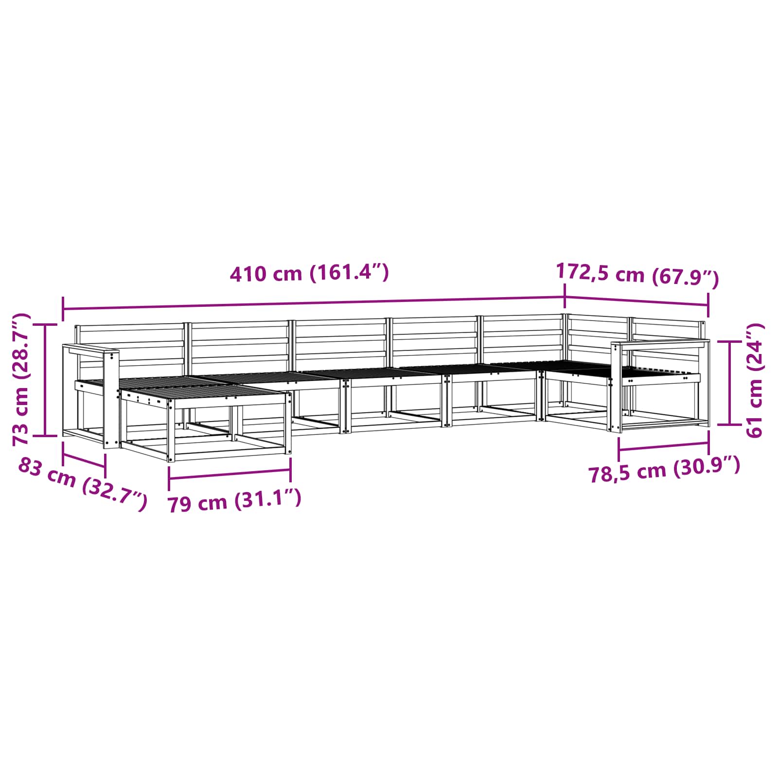 Outdoor-Sofagarnitur 7 pcs Natur Massivholz Akazie