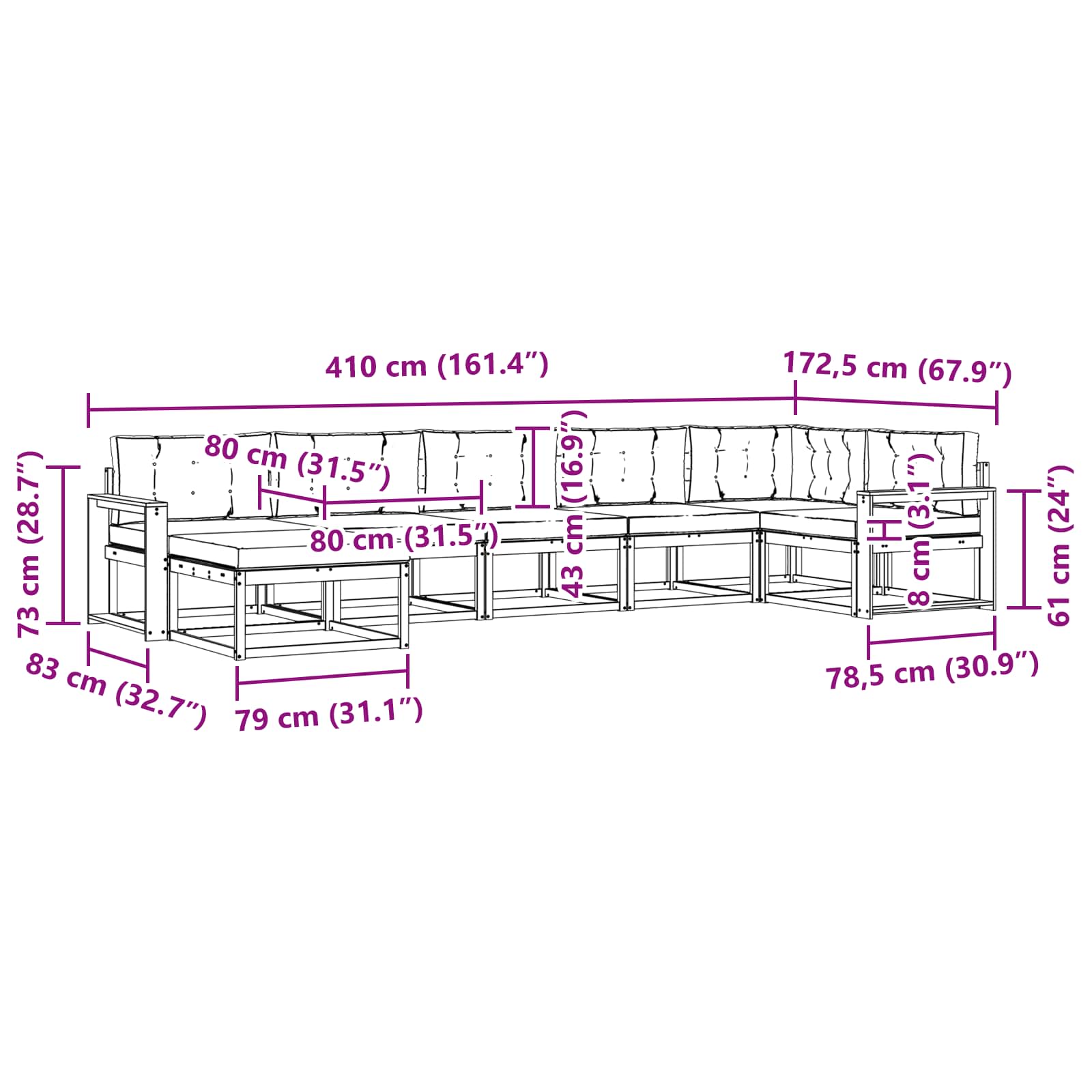 Outdoor-Sofagarnitur mit Kissen 7 pcs Natürlich und Hellgrau