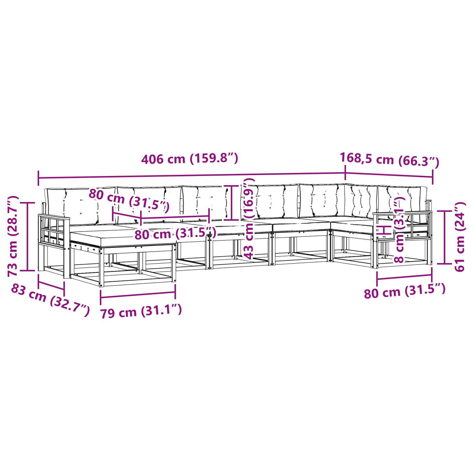 Outdoor-Sofagarnitur mit Kissen 7 pcs Natürlich und Hellgrau