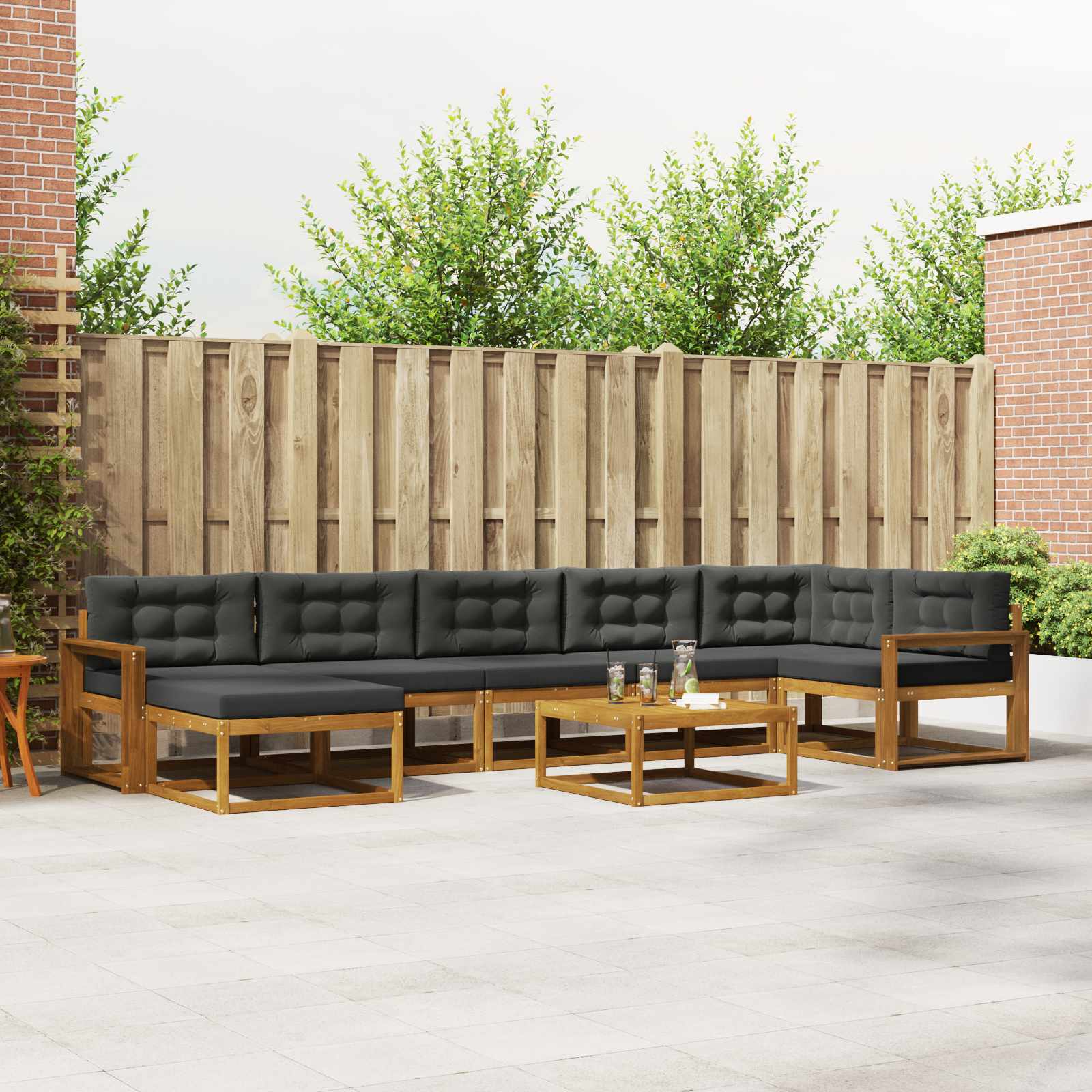 Outdoor-Sofagarnitur mit Kissen 8 pcs Natur und Anthrazit