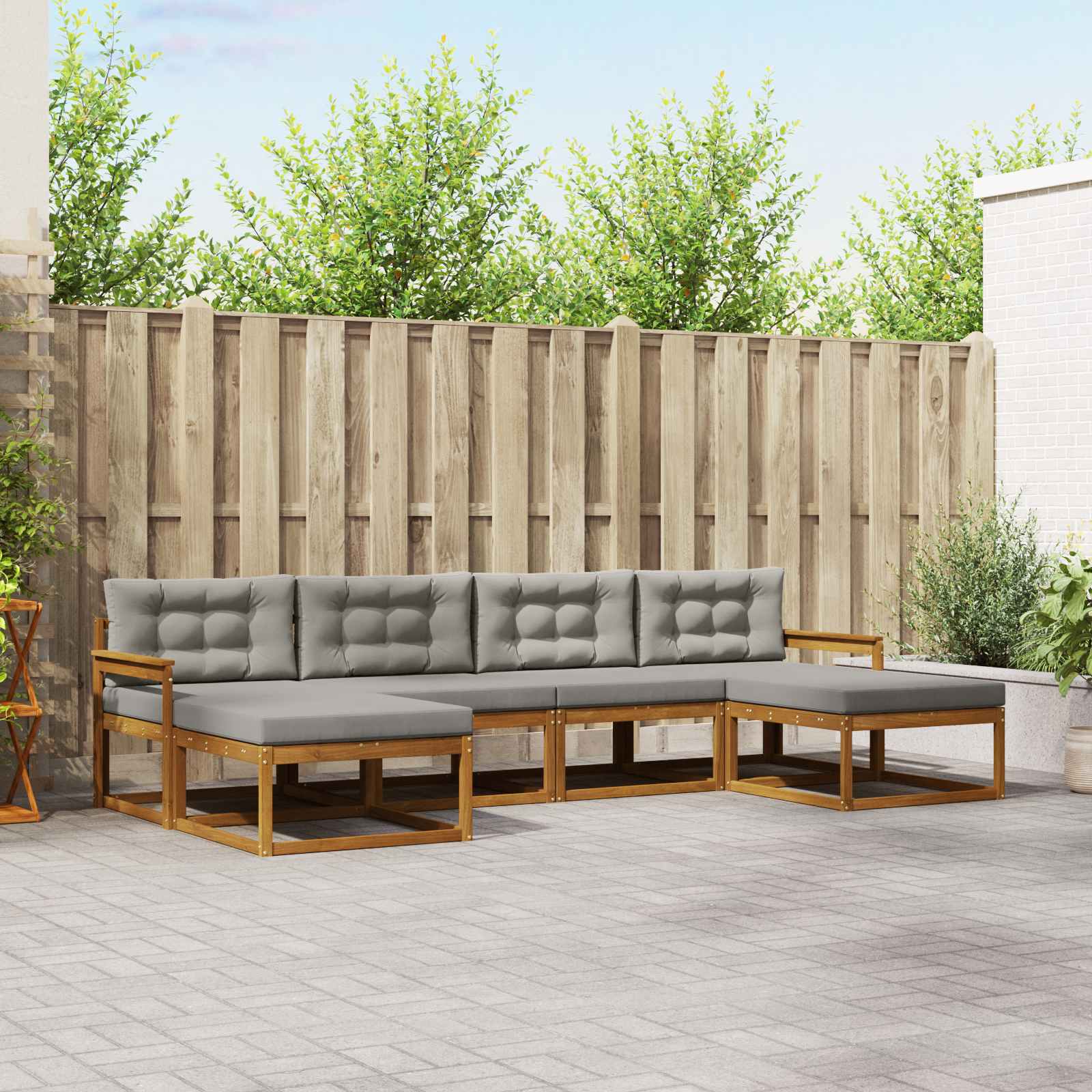 Outdoor-Sofagarnitur mit Kissen 6 pcs Natürlich und Hellgrau