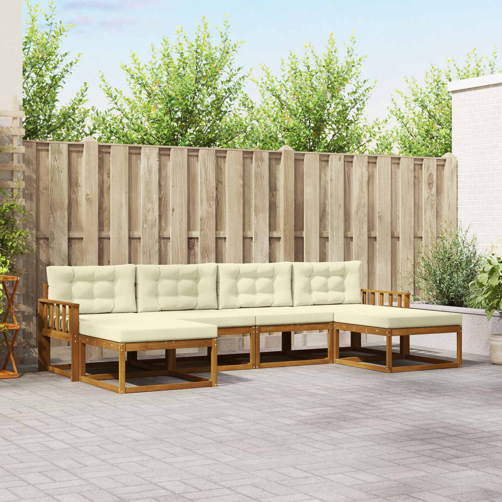 Outdoor-Sofagarnitur mit Kissen 6 pcs Natur und Creme