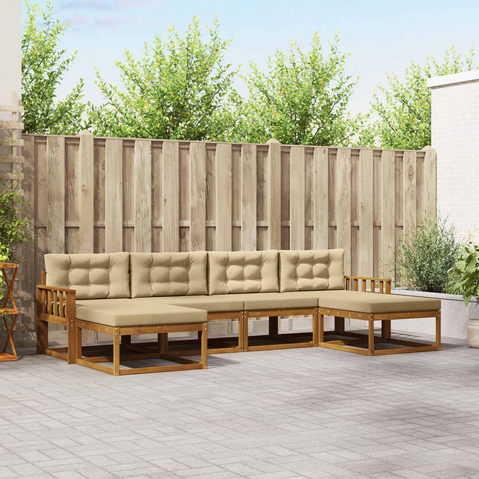 Outdoor-Sofagarnitur mit Kissen 6 pcs Natur und Beige