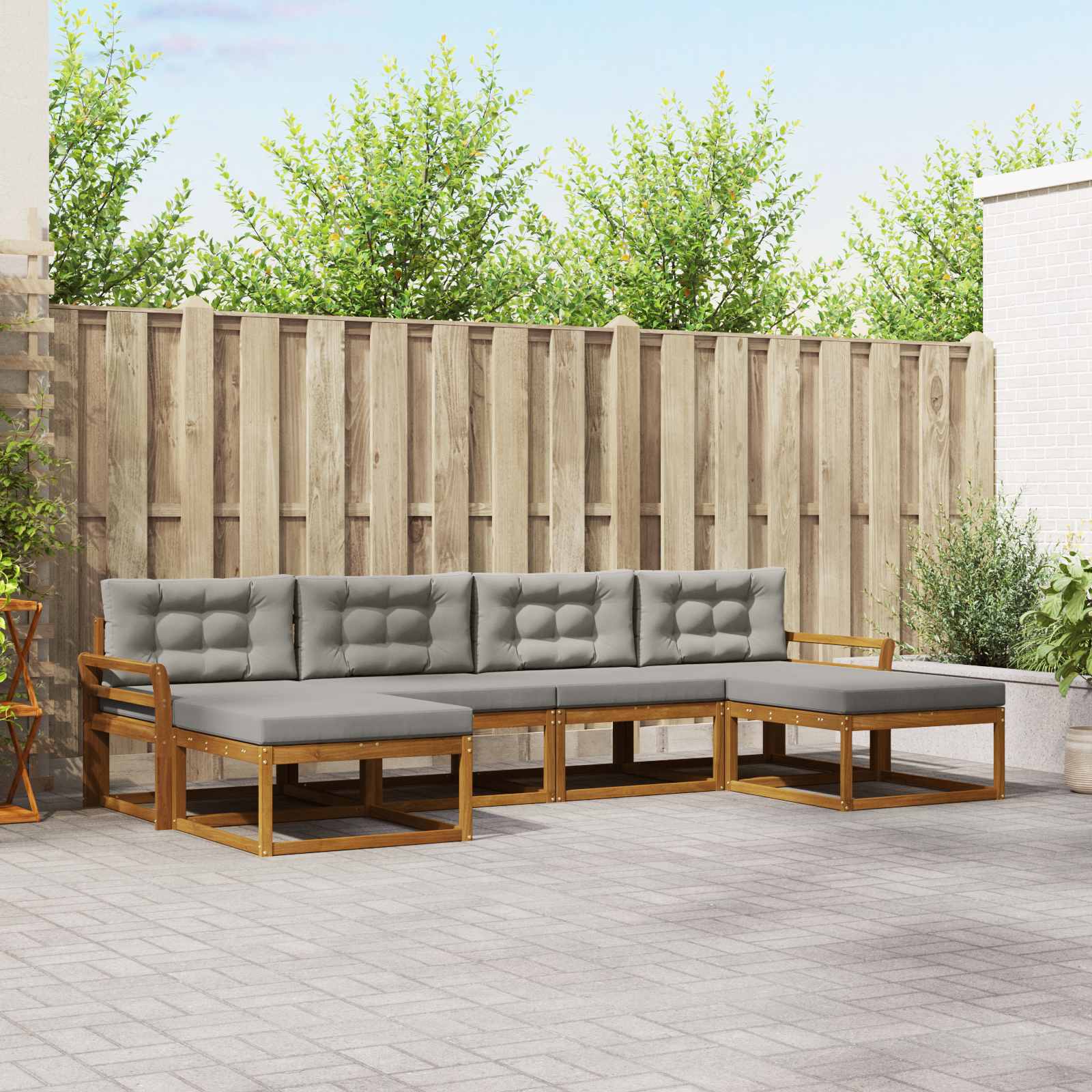 Outdoor-Sofagarnitur mit Kissen 6 pcs Natürlich und Hellgrau