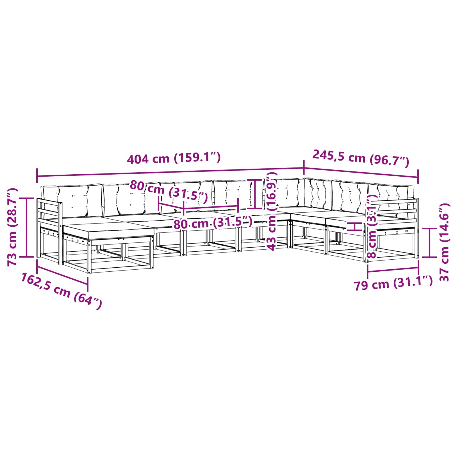 Outdoor-Sofagarnitur mit Kissen 8 pcs Natur und Anthrazit