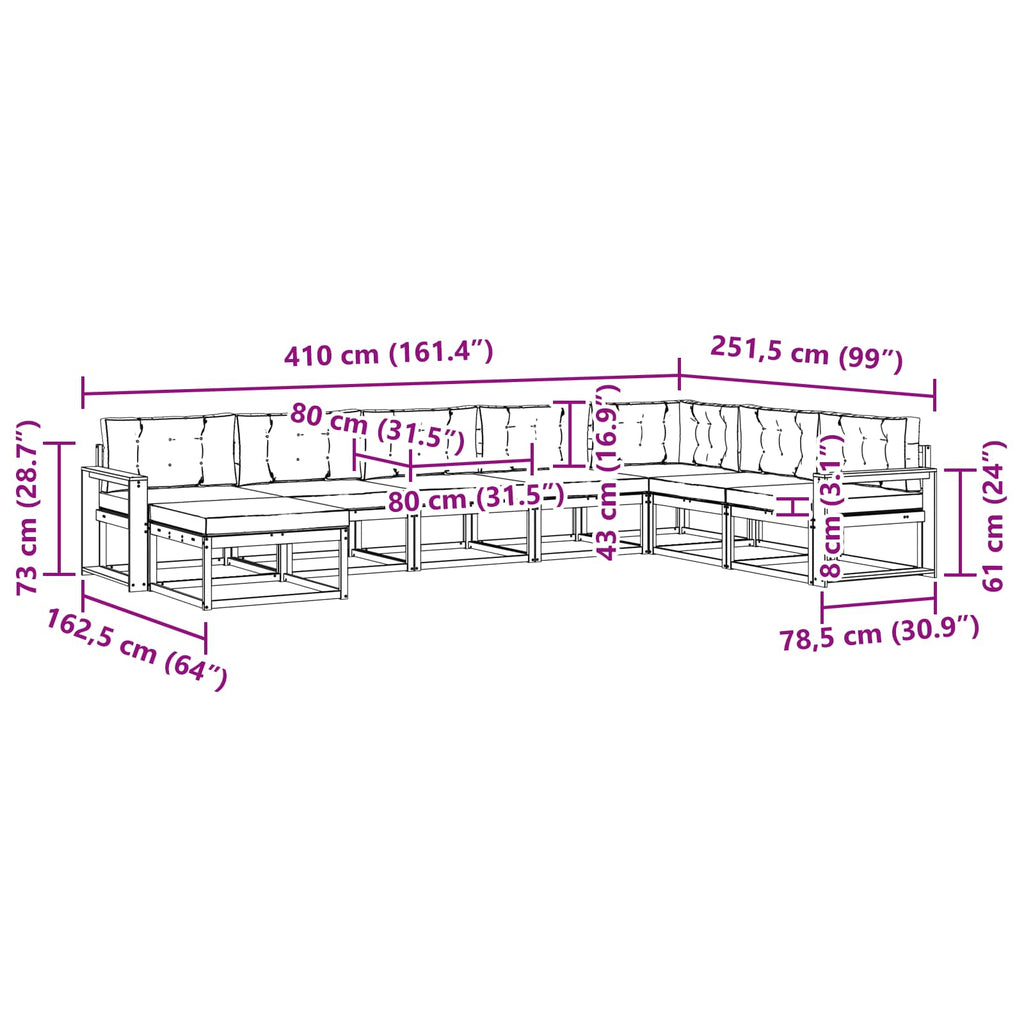 Outdoor-Sofagarnitur mit Kissen 8 pcs Natur und Creme
