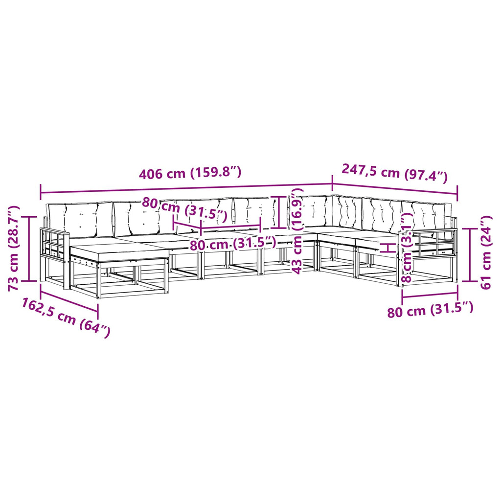 Outdoor-Sofagarnitur mit Kissen 8 pcs Natürlich und Hellgrau