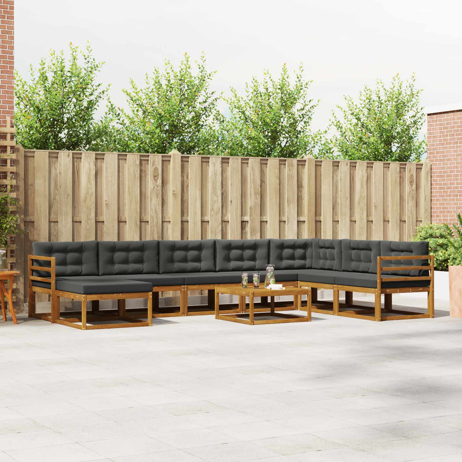Outdoor-Sofagarnitur mit Kissen 9 pcs Natur und Anthrazit