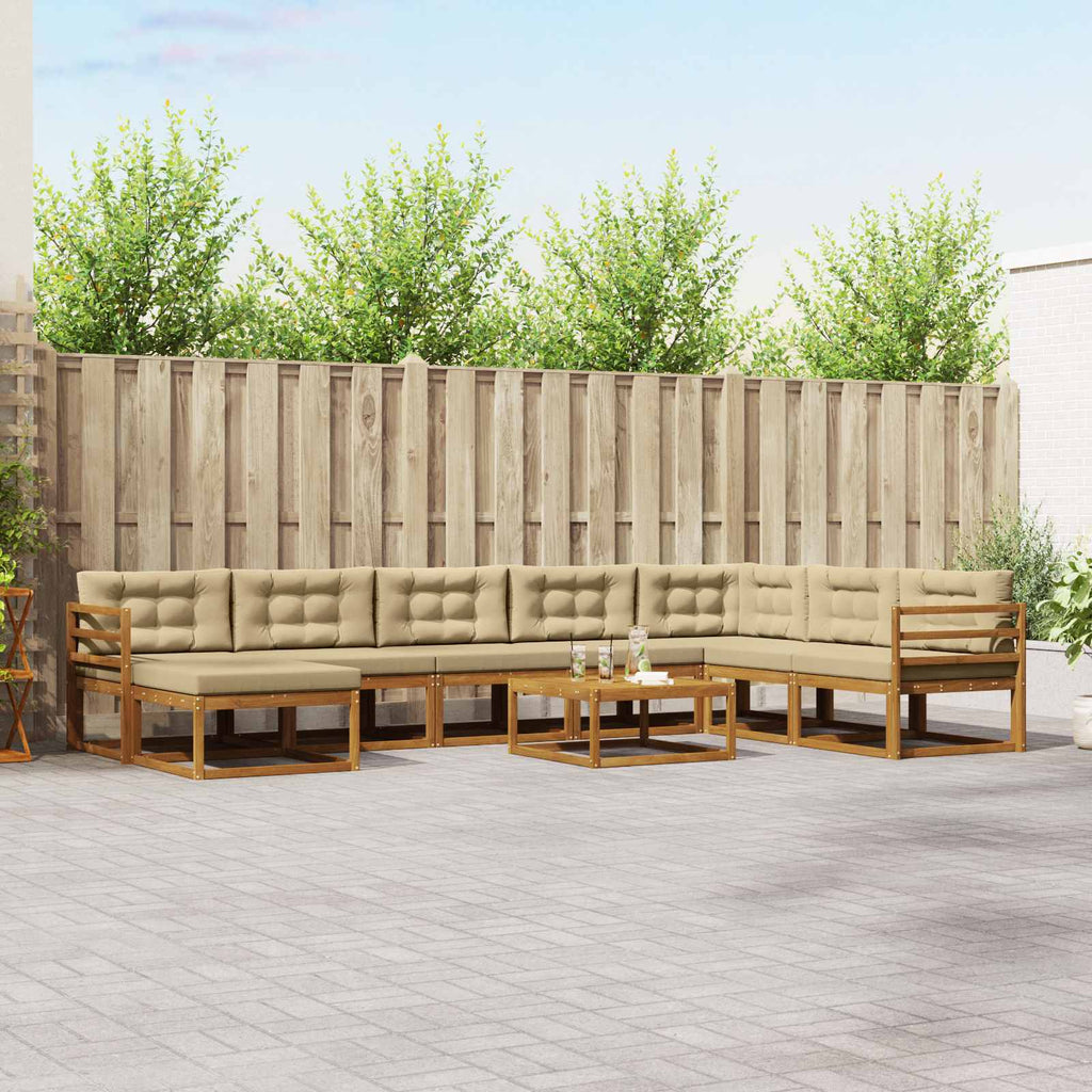 Outdoor-Sofagarnitur mit Kissen 9 pcs Natur und Beige