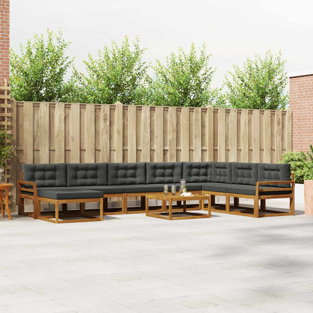 Outdoor-Sofagarnitur mit Kissen 9 pcs Natur und Anthrazit